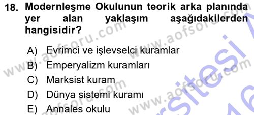 Toplumsal Değişme Kuramları Dersi Ara Sınavı Deneme Sınav Soruları 18. Soru