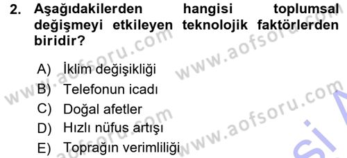 Toplumsal Değişme Kuramları Dersi 2015 - 2016 Yılı (Vize) Ara Sınav Soruları 2. Soru