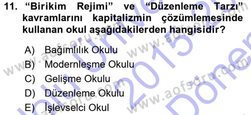 Toplumsal Değişme Kuramları Dersi 2015 - 2016 Yılı (Final) Dönem Sonu Sınav Soruları 11. Soru