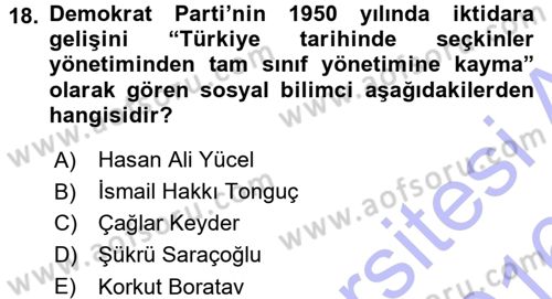 Toplumsal Değişme Kuramları Dersi 2015 - 2016 Yılı (Final) Dönem Sonu Sınav Soruları 18. Soru