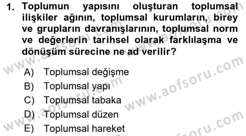 Toplumsal Değişme Kuramları Dersi Ara Sınavı Deneme Sınav Soruları 1. Soru