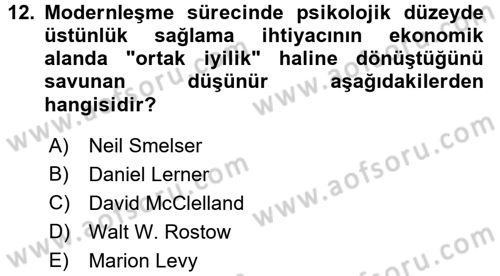 Toplumsal Değişme Kuramları Dersi 2016 - 2017 Yılı (Vize) Ara Sınav Soruları 12. Soru