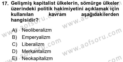 Toplumsal Değişme Kuramları Dersi 2016 - 2017 Yılı (Vize) Ara Sınav Soruları 17. Soru