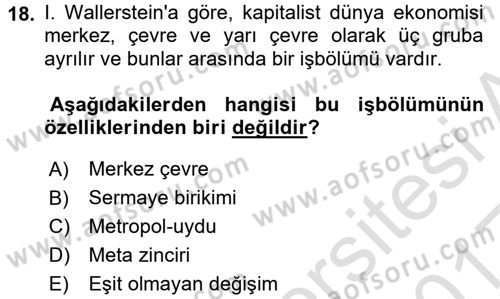 Toplumsal Değişme Kuramları Dersi Ara Sınavı Deneme Sınav Soruları 18. Soru