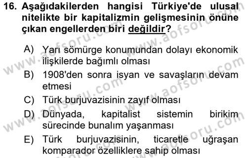 Toplumsal Değişme Kuramları Dersi 2016 - 2017 Yılı (Final) Dönem Sonu Sınav Soruları 16. Soru