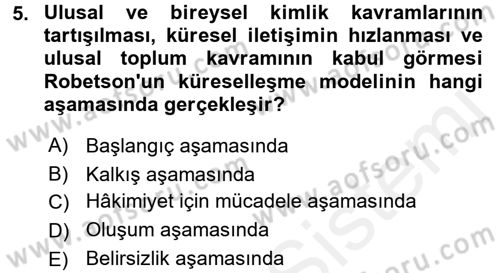 Toplumsal Değişme Kuramları Dersi 2016 - 2017 Yılı (Final) Dönem Sonu Sınav Soruları 5. Soru