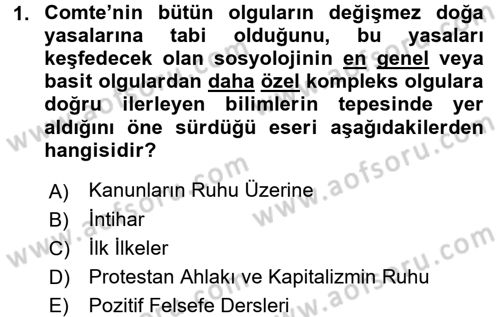 Toplumsal Değişme Kuramları Dersi Ara Sınavı Deneme Sınav Soruları 1. Soru
