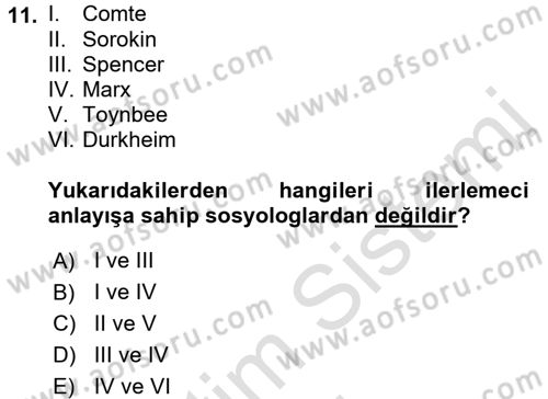 Toplumsal Değişme Kuramları Dersi 2017 - 2018 Yılı (Vize) Ara Sınav Soruları 11. Soru