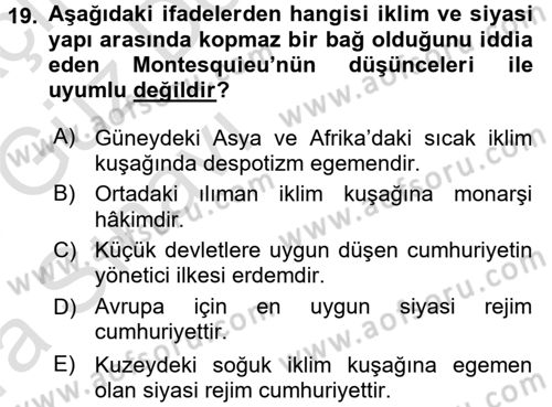 Toplumsal Değişme Kuramları Dersi 2017 - 2018 Yılı (Vize) Ara Sınav Soruları 19. Soru