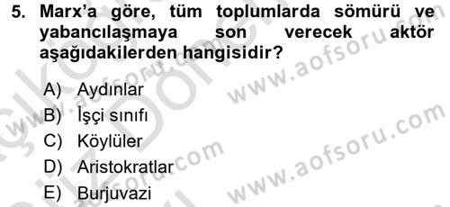 Toplumsal Değişme Kuramları Dersi 2017 - 2018 Yılı (Vize) Ara Sınav Soruları 5. Soru