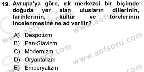 Toplumsal Değişme Kuramları Dersi 2017 - 2018 Yılı (Final) Dönem Sonu Sınav Soruları 19. Soru