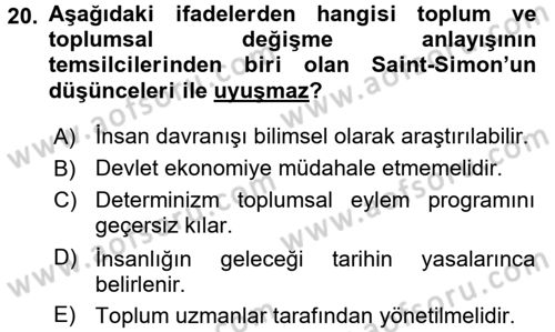 Toplumsal Değişme Kuramları Dersi 2017 - 2018 Yılı (Final) Dönem Sonu Sınav Soruları 20. Soru
