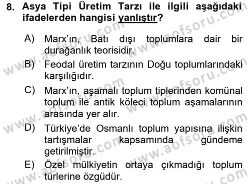 Toplumsal Değişme Kuramları Dersi 2017 - 2018 Yılı (Final) Dönem Sonu Sınav Soruları 8. Soru