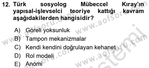 Toplumsal Değişme Kuramları Dersi 2018 - 2019 Yılı 3 Ders Sınav Soruları 12. Soru