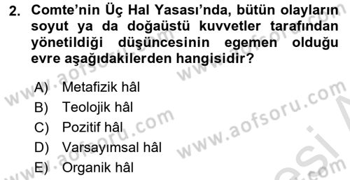 Toplumsal Değişme Kuramları Dersi 2018 - 2019 Yılı 3 Ders Sınav Soruları 2. Soru