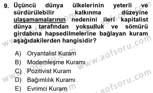 Toplumsal Değişme Kuramları Dersi 2018 - 2019 Yılı 3 Ders Sınav Soruları 9. Soru