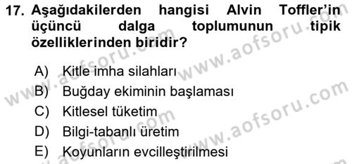 Toplumsal Değişme Kuramları Dersi Ara Sınavı Deneme Sınav Soruları 17. Soru