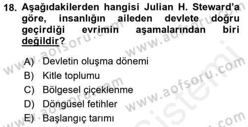 Toplumsal Değişme Kuramları Dersi 2018 - 2019 Yılı (Vize) Ara Sınav Soruları 18. Soru