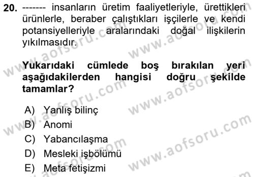 Toplumsal Değişme Kuramları Dersi Ara Sınavı Deneme Sınav Soruları 20. Soru