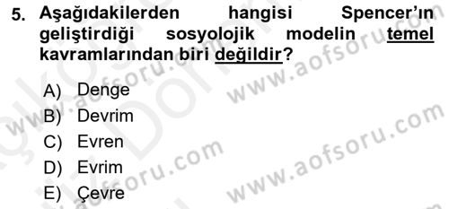 Toplumsal Değişme Kuramları Dersi Ara Sınavı Deneme Sınav Soruları 5. Soru