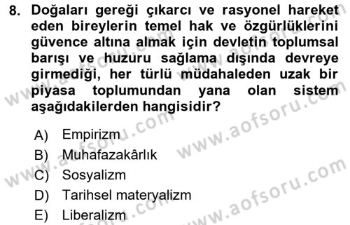 Toplumsal Değişme Kuramları Dersi Ara Sınavı Deneme Sınav Soruları 8. Soru