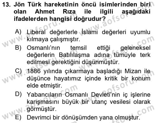 Toplumsal Değişme Kuramları Dersi 2018 - 2019 Yılı (Final) Dönem Sonu Sınav Soruları 13. Soru