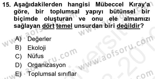 Toplumsal Değişme Kuramları Dersi 2018 - 2019 Yılı (Final) Dönem Sonu Sınav Soruları 15. Soru