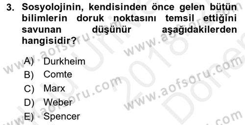 Toplumsal Değişme Kuramları Dersi 2018 - 2019 Yılı (Final) Dönem Sonu Sınav Soruları 3. Soru
