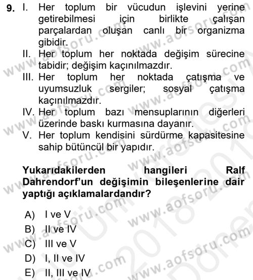 Toplumsal Değişme Kuramları Dersi 2018 - 2019 Yılı (Final) Dönem Sonu Sınav Soruları 9. Soru