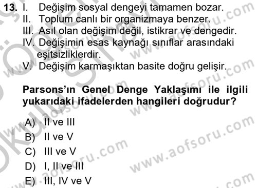 Toplumsal Değişme Kuramları Dersi 2018 - 2019 Yılı Yaz Okulu Sınav Soruları 13. Soru
