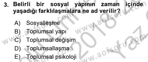 Toplumsal Değişme Kuramları Dersi 2018 - 2019 Yılı Yaz Okulu Sınav Soruları 3. Soru