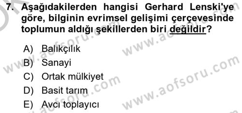 Toplumsal Değişme Kuramları Dersi 2018 - 2019 Yılı Yaz Okulu Sınav Soruları 7. Soru