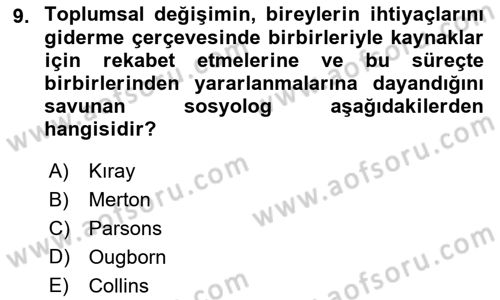 Toplumsal Değişme Kuramları Dersi 2018 - 2019 Yılı Yaz Okulu Sınav Soruları 9. Soru