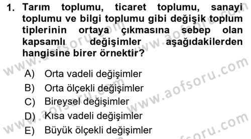 Toplumsal Değişme Kuramları Dersi Ara Sınavı Deneme Sınav Soruları 1. Soru