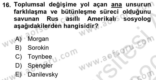 Toplumsal Değişme Kuramları Dersi 2019 - 2020 Yılı (Vize) Ara Sınav Soruları 16. Soru