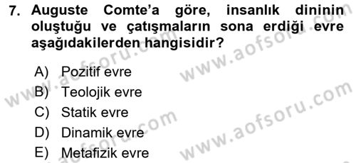 Toplumsal Değişme Kuramları Dersi 2019 - 2020 Yılı (Vize) Ara Sınav Soruları 7. Soru