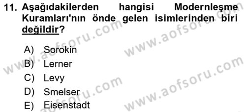 Toplumsal Değişme Kuramları Dersi 2019 - 2020 Yılı (Final) Dönem Sonu Sınav Soruları 11. Soru