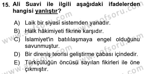 Toplumsal Değişme Kuramları Dersi 2019 - 2020 Yılı (Final) Dönem Sonu Sınav Soruları 15. Soru