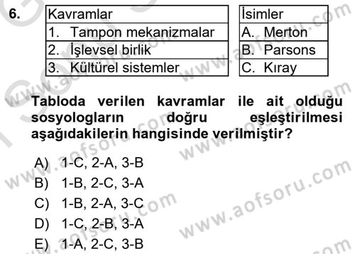 Toplumsal Değişme Kuramları Dersi 2019 - 2020 Yılı (Final) Dönem Sonu Sınav Soruları 6. Soru