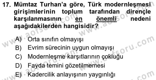 Toplumsal Değişme Kuramları Dersi 2020 - 2021 Yılı Yaz Okulu Sınav Soruları 17. Soru