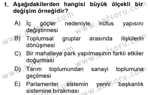 Toplumsal Değişme Kuramları Dersi Ara Sınavı Deneme Sınav Soruları 1. Soru