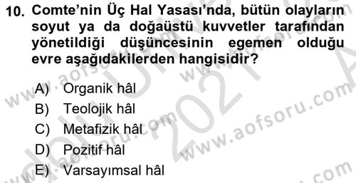 Toplumsal Değişme Kuramları Dersi Ara Sınavı Deneme Sınav Soruları 10. Soru