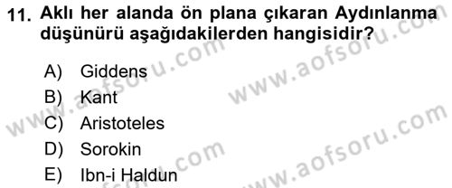 Toplumsal Değişme Kuramları Dersi Ara Sınavı Deneme Sınav Soruları 11. Soru