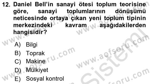 Toplumsal Değişme Kuramları Dersi 2021 - 2022 Yılı (Vize) Ara Sınav Soruları 12. Soru