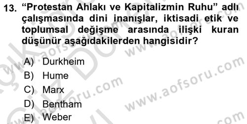 Toplumsal Değişme Kuramları Dersi Ara Sınavı Deneme Sınav Soruları 13. Soru