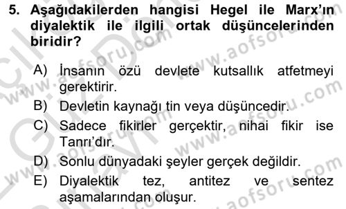 Toplumsal Değişme Kuramları Dersi Ara Sınavı Deneme Sınav Soruları 5. Soru
