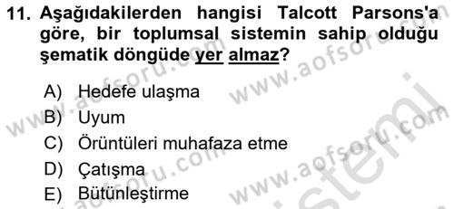 Toplumsal Değişme Kuramları Dersi 2021 - 2022 Yılı (Final) Dönem Sonu Sınav Soruları 11. Soru
