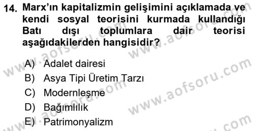 Toplumsal Değişme Kuramları Dersi 2021 - 2022 Yılı (Final) Dönem Sonu Sınav Soruları 14. Soru