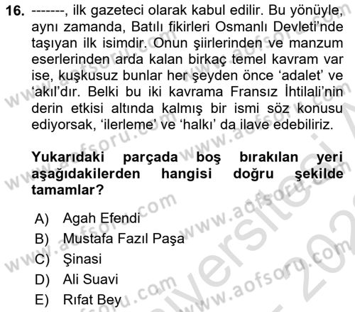 Toplumsal Değişme Kuramları Dersi 2021 - 2022 Yılı (Final) Dönem Sonu Sınav Soruları 16. Soru