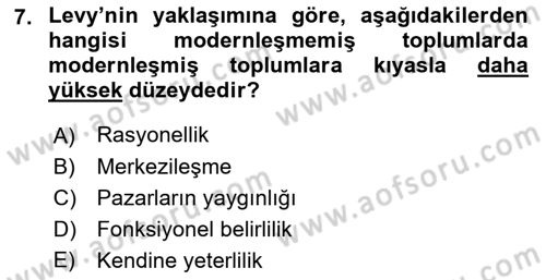 Toplumsal Değişme Kuramları Dersi 2021 - 2022 Yılı (Final) Dönem Sonu Sınav Soruları 7. Soru